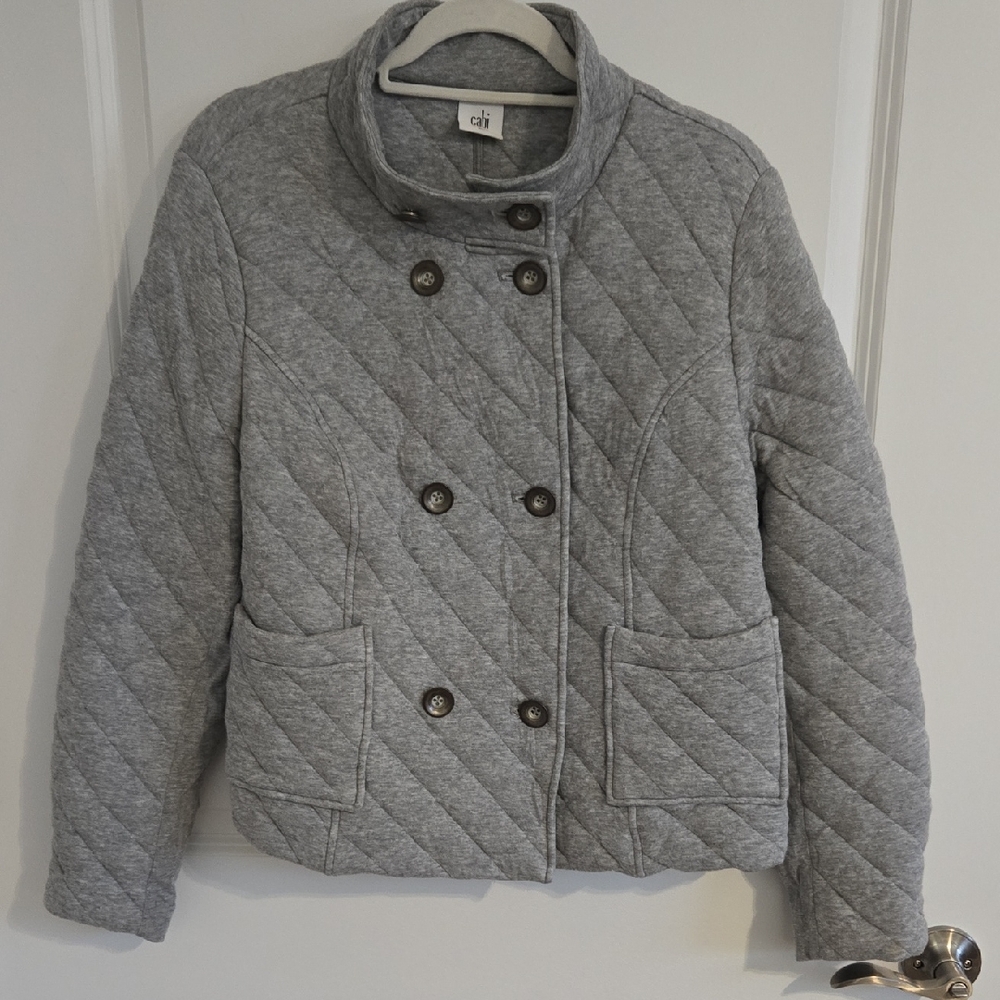 CAbi 3182 Heather Gray Quilted Double Breasted Moto Jacket Size XL